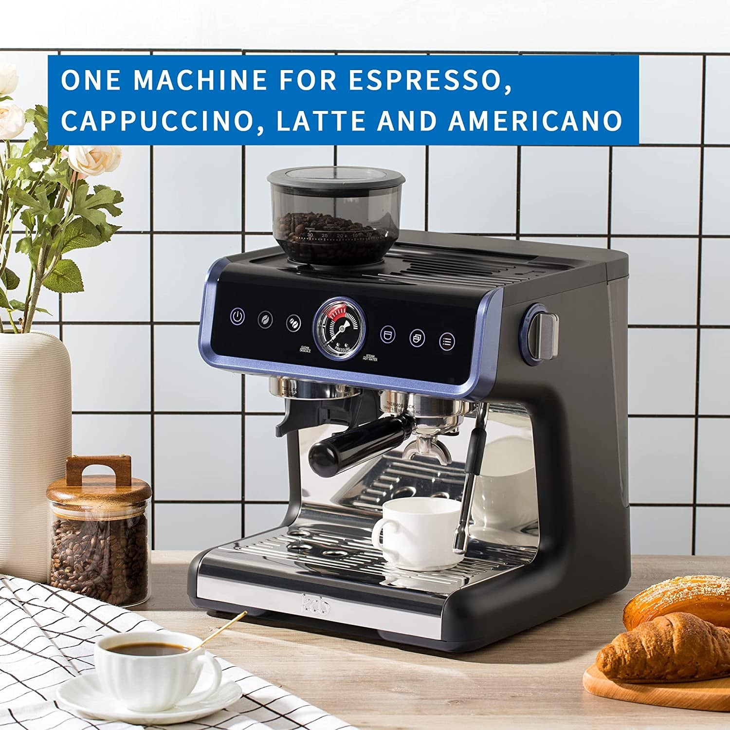 All in One Home Barista Semi-Auto Espresso Machine Black